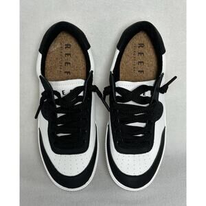 Reef Womens Lay Day Seas Black White Leather Size 7 Worn Once! MSRP $95 Unisex